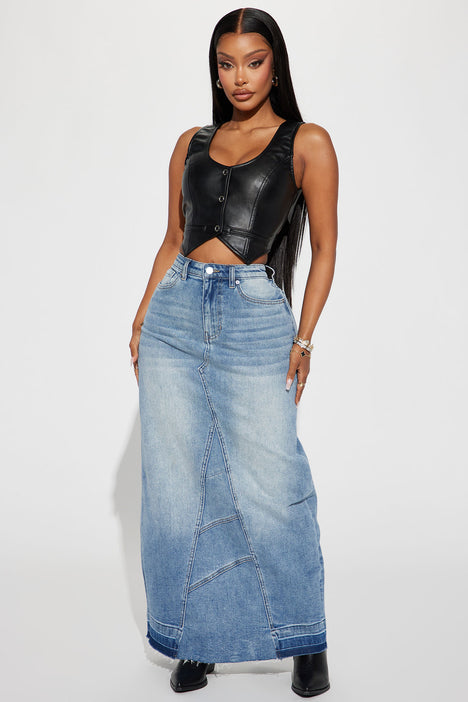 Amazon.com: MakeMeChic Women's Denim Skirt High Waisted Split Long Jean  Skirt Dark Wash XS : Clothing, Shoes & Jewelry
